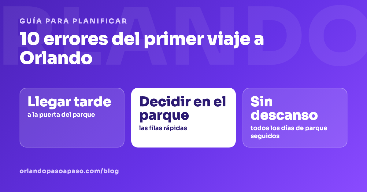 Tarjeta con los errores más comunes del primer viaje a Orlando